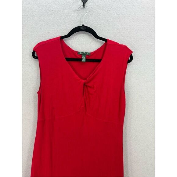 Lauren Ralph Lauren Women Red Twist Front V-Neck Matte Jersey Sheath Dress Large - Picture 2 of 10